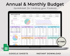 Annual and monthly budget spreadsheet template