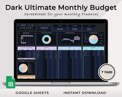 Dark mode ultimate monthly budget spreadsheet template