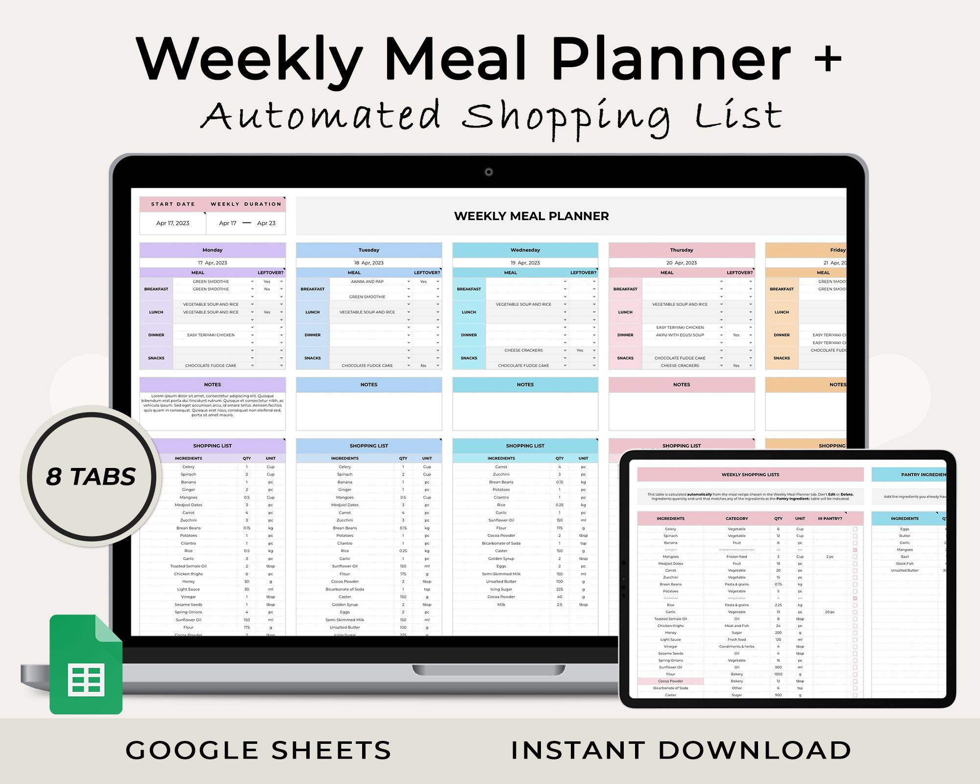 Weekly Meal Planner Spreadsheet