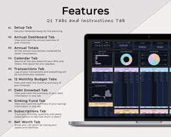 Dark Theme Annual Budget Spreadsheet Template