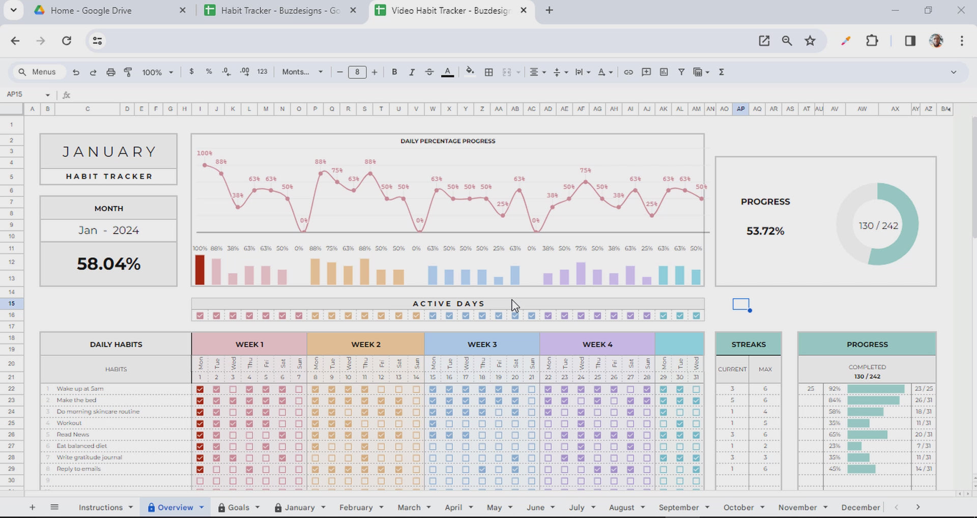 Ultimate Habit Tracker Spreadsheet Template